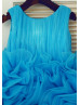 Blue Pleated Organza Ruffled Short Flower Girl Dress Blue Pleated Organza Ruffled Short Flower Girl Dress